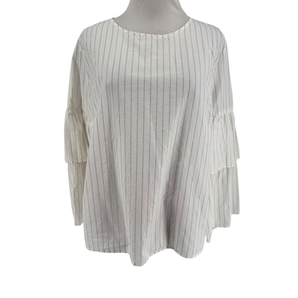 Madewell Women's White Striped Ruffle-Sleeve Blouse Size Medium